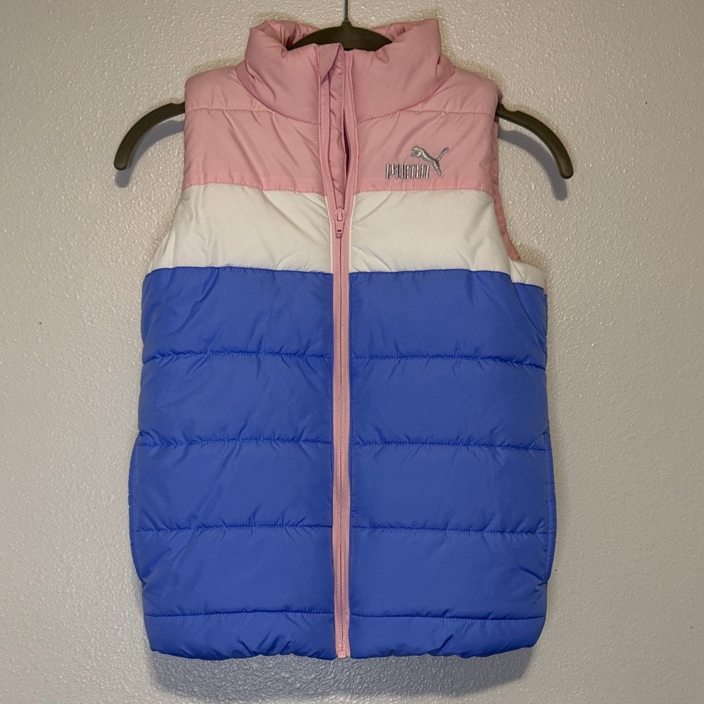 Puma Pink, White & Blue Colorblock Puffy Vest